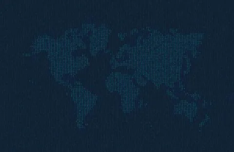 Hexadecimal computer code in the form of a silhouette of the world map. Blue  Stock Illustration