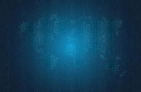 Hexadecimal computer code in the form of a silhouette of the world map. Blue  Stock Illustration