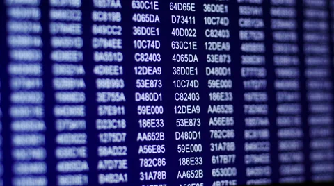Hexadecimal numbers scrolling on computer screen, 4k, UHD Stock Footage 51223293