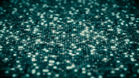 Hexadecimal symbols flash on a cyan computer screen. Loopable 3D animation Stock Footage 110754229