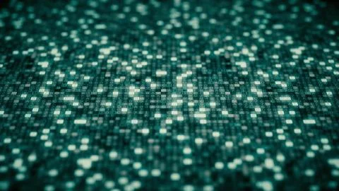 Hexadecimal symbols flash on a cyan computer screen. 3D rendering 库存插图