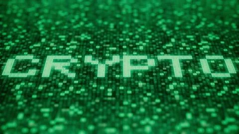 Hexadecimal symbols on a green computer screen compose CRYPTO word. 3D rendering 스톡 일러스트