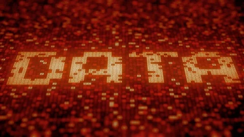 Hexadecimal symbols on a red computer screen compose DATA word. Loopable 3D Stock Footage 111895092