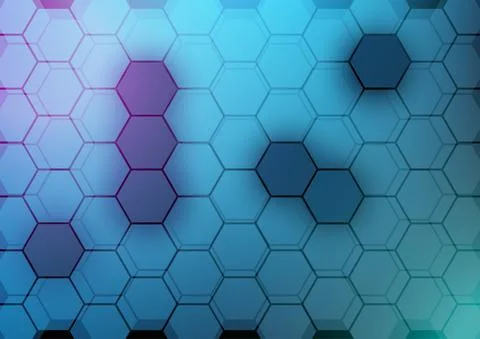 Hexagon abstract background. Blue geometric gradient shape glowing. Digital h Stock Illustration