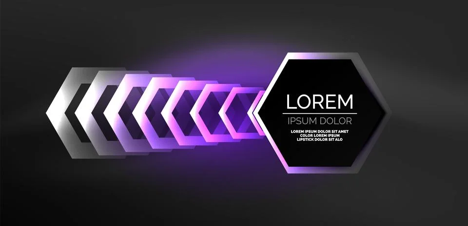 Hexagon abstract background. Techno glowing neon hexagon shapes vector Stock Illustration