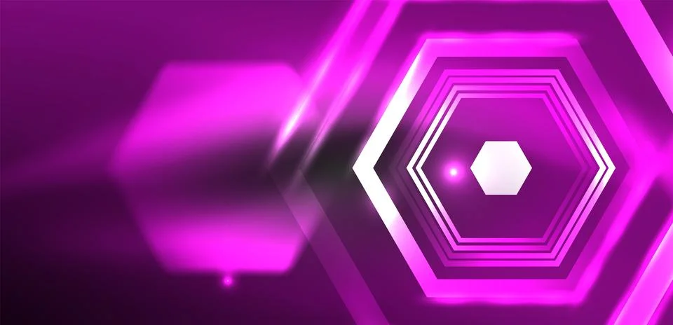 Hexagon abstract background. Techno glowing neon hexagon shapes vector Stock Illustration
