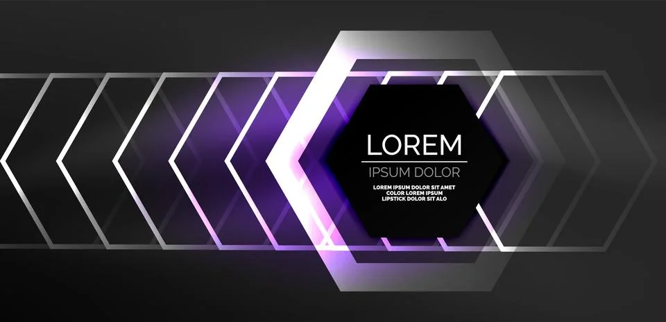 Hexagon abstract background. Techno glowing neon hexagon shapes vector Stock Illustration