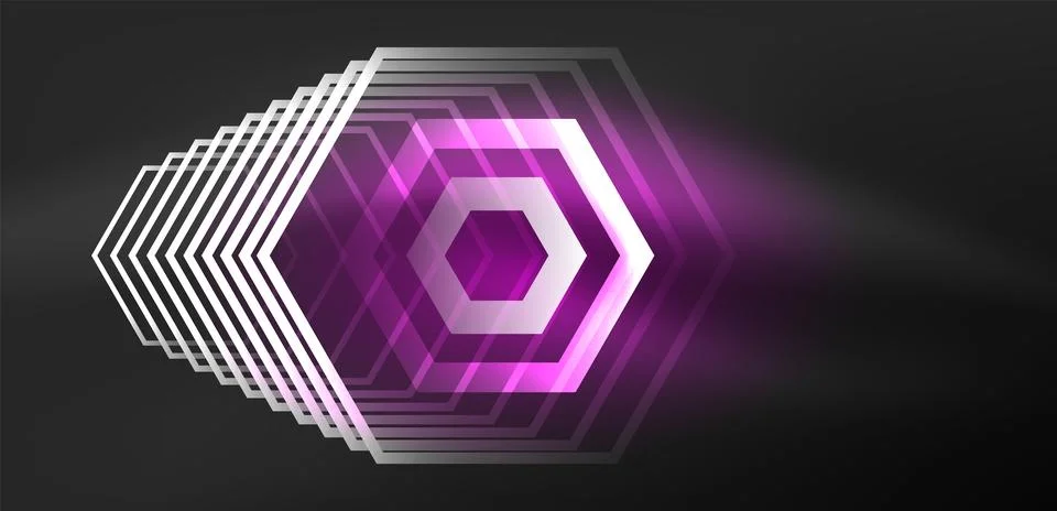 Hexagon abstract background. Techno glowing neon hexagon shapes vector Stock Illustration