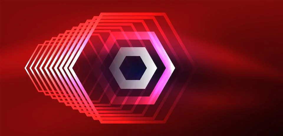 Hexagon abstract background. Techno glowing neon hexagon shapes vector Stock Illustration