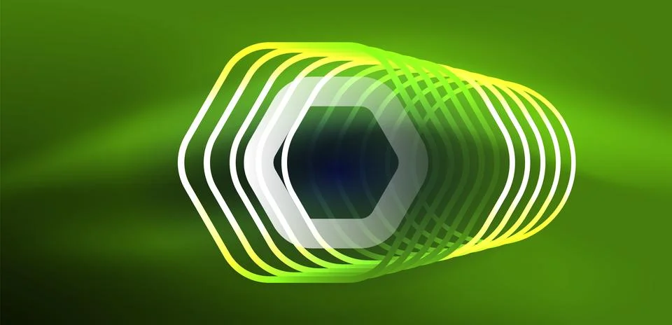 Hexagon abstract background. Techno glowing neon hexagon shapes vector Stock Illustration