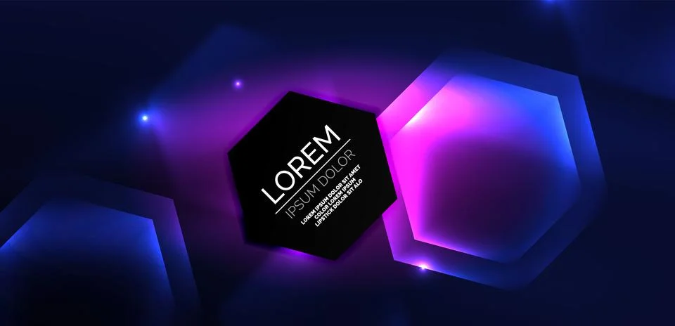 Hexagon abstract background. Techno glowing neon hexagon shapes vector Stock Illustration