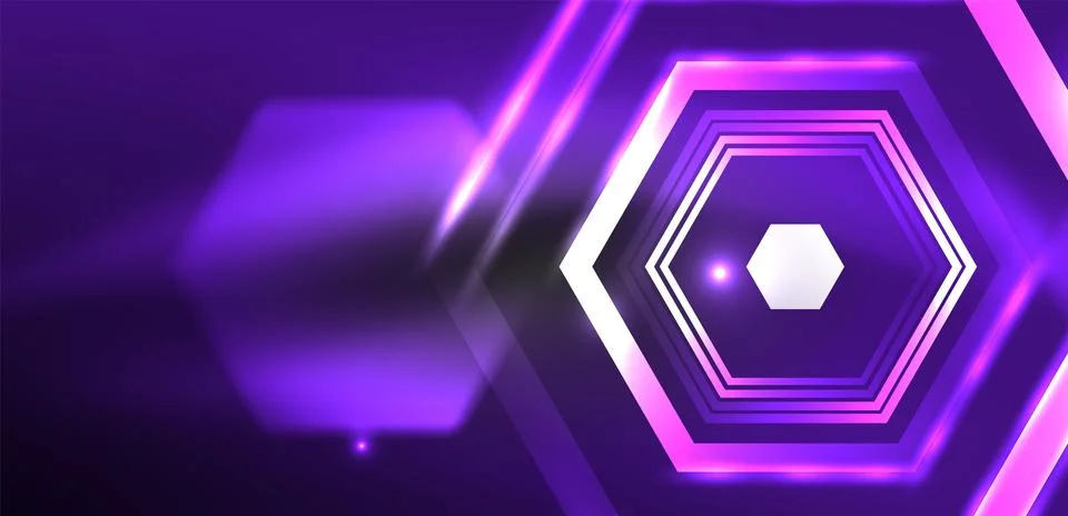 Hexagon abstract background. Techno glowing neon hexagon shapes vector Stock Illustration