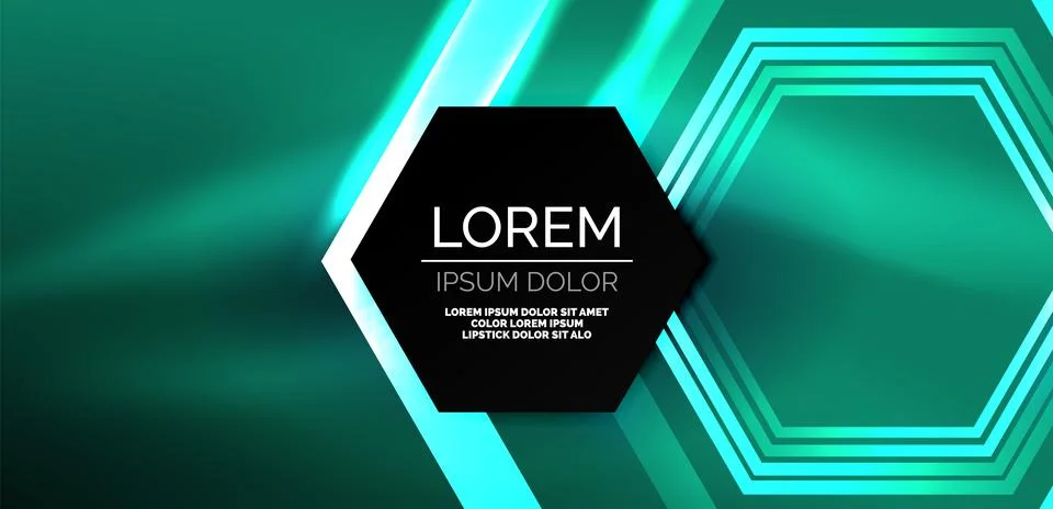 Hexagon abstract background. Techno glowing neon hexagon shapes vector Stock Illustration