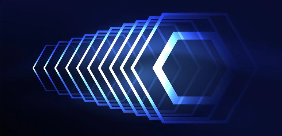 Hexagon abstract background. Techno glowing neon hexagon shapes vector Stock Illustration