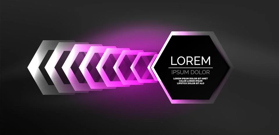 Hexagon abstract background. Techno glowing neon hexagon shapes vector Stock Illustration