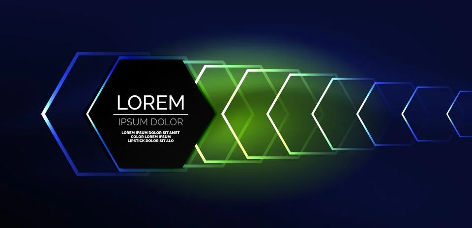 Hexagon abstract background. Techno glowing neon hexagon shapes vector Stock Illustration