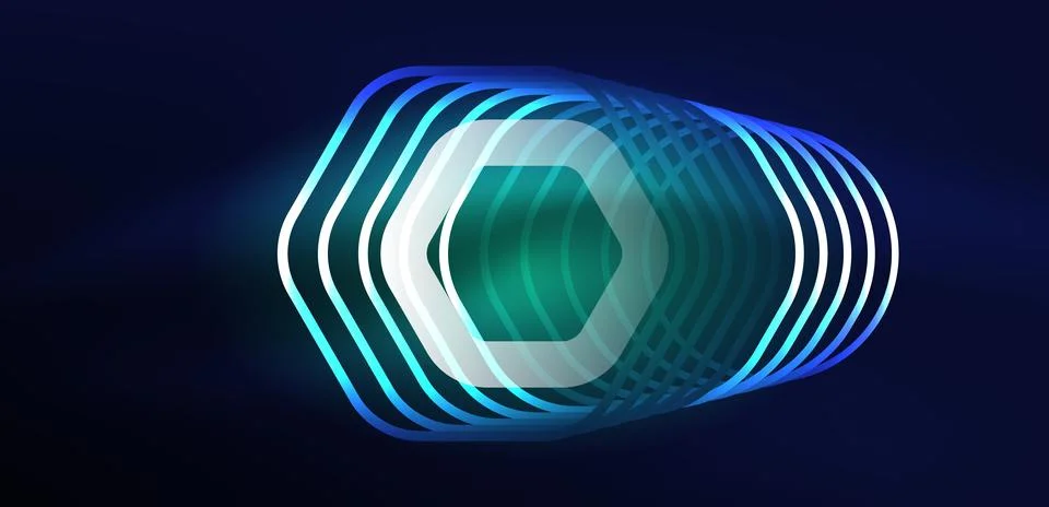 Hexagon abstract background. Techno glowing neon hexagon shapes vector Stock-Illustration