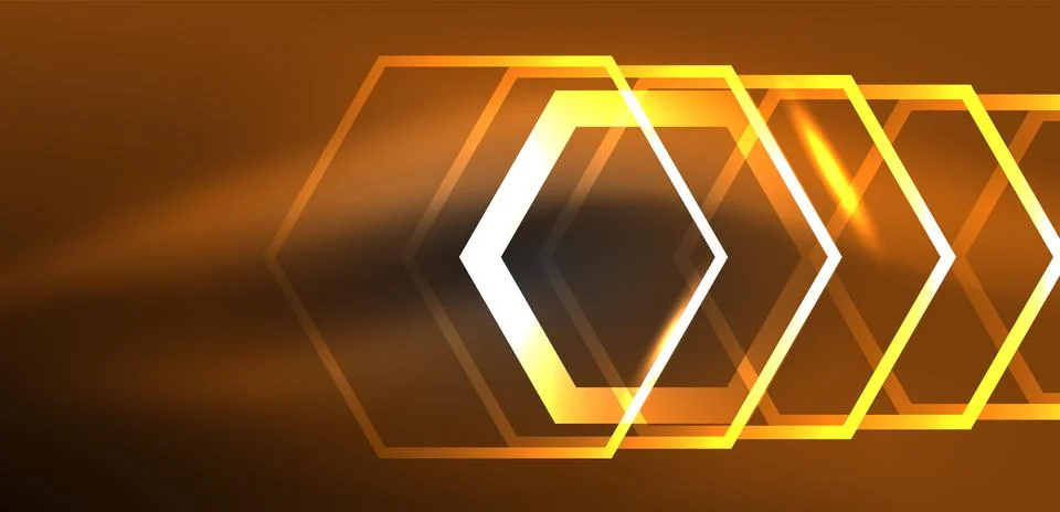 Hexagon abstract background. Techno glowing neon hexagon shapes vector Stock Illustration