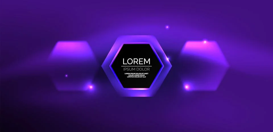 Hexagon abstract background. Techno glowing neon hexagon shapes vector Stock Illustration