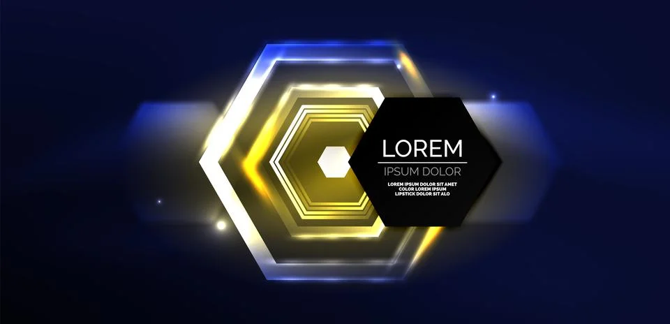 Hexagon abstract background. Techno glowing neon hexagon shapes vector Stock Illustration