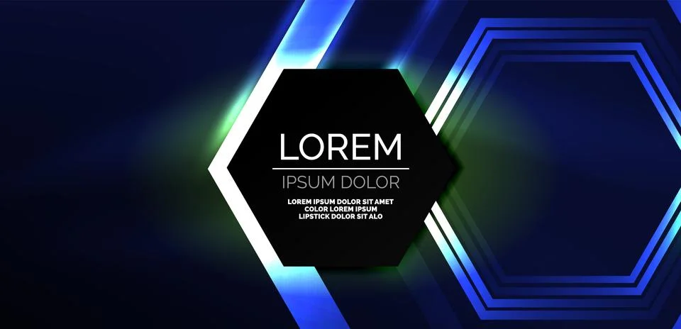 Hexagon abstract background. Techno glowing neon hexagon shapes vector Stock Illustration