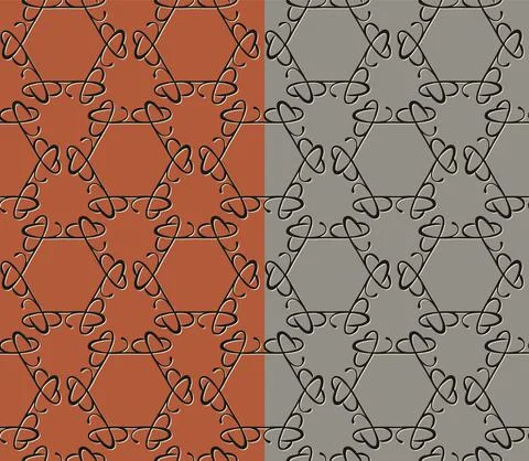 Hexagon abstract decorative seamless pattern. Hand drawn doodle elements. Earthy Stock Illustration