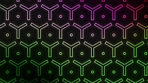 Hexagon and geometric triangles with colorful holographic neon light Stock Footage 136123735