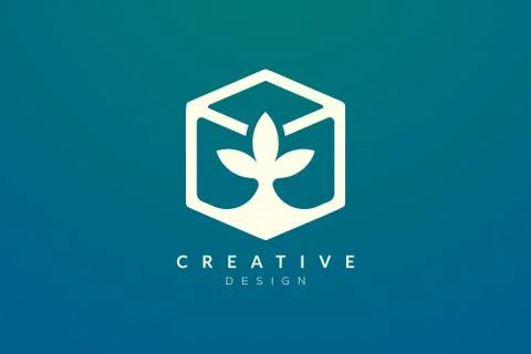 Hexagon and leaf shape design combined. Modern minimalist and elegant vector  Illustrazione stock