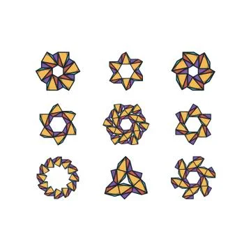 Hexagon and triangle combination logo design templates vectors set Stock Illustration
