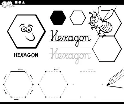 Hexagon basic geometric shapes coloring page Stock Illustration