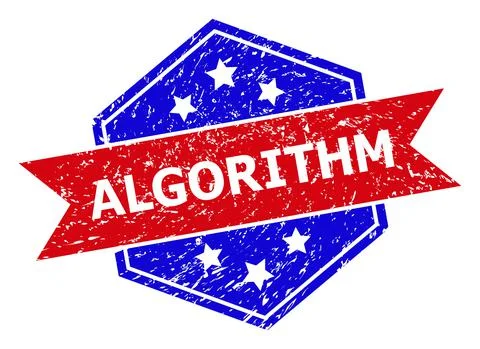 Hexagon Bicolor ALGORITHM Rubber Stamp with Unclean Style Stock Illustration