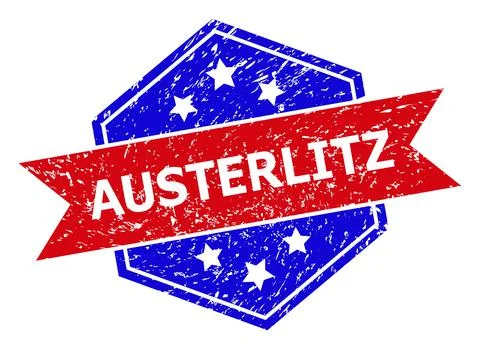 Hexagon Bicolor AUSTERLITZ Rubber Stamp with Grunged Surface Stock Illustration