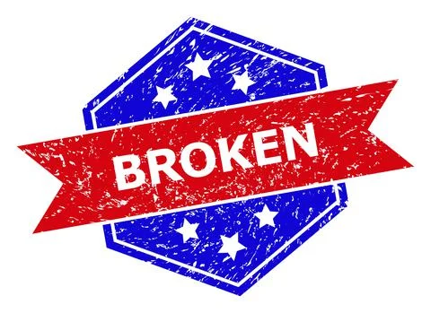Hexagon Bicolor BROKEN Rubber Stamp with Scratched Style Stock Illustration