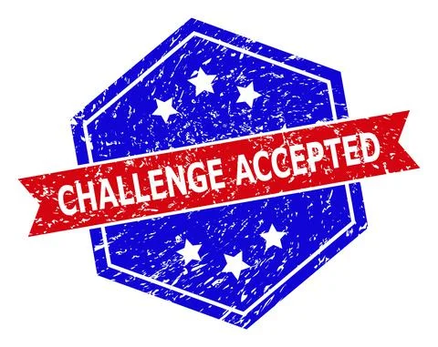 Hexagon Bicolor CHALLENGE ACCEPTED Watermark with Grunge Surface Stock Illustration