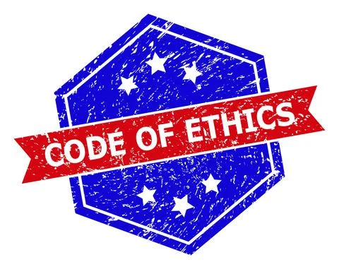 Hexagon Bicolor CODE OF ETHICS Rubber Stamp with Grunge Texture Illustrazione stock