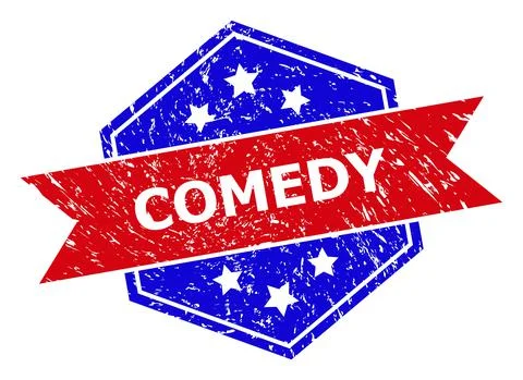 Hexagon Bicolor COMEDY Stamp with Corroded Texture Stock Illustration