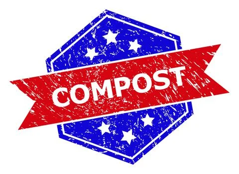 Hexagon Bicolor COMPOST Rubber Stamp with Distress Texture Stock Illustration