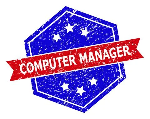Hexagon Bicolor COMPUTER MANAGER Watermark with Scratched Style Stock Illustration