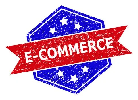 Hexagon Bicolor E-COMMERCE Watermark with Grunge Style 스톡 일러스트