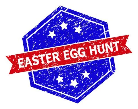 Hexagon Bicolor EASTER EGG HUNT Rubber Stamp with Unclean Texture 스톡 일러스트