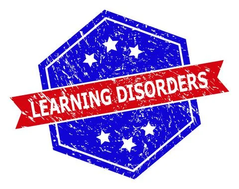 Hexagon Bicolor LEARNING DISORDERS Stamp Seal with Distress Texture Illustrazione stock
