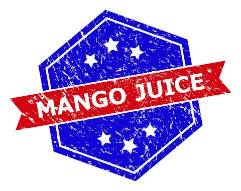 Hexagon Bicolor MANGO JUICE Stamp Seal with Corroded Style Stock Illustration