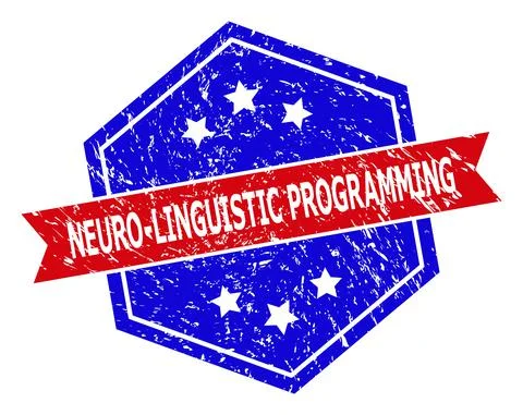 Hexagon Bicolor NEURO-LINGUISTIC PROGRAMMING Watermark with Distress Surface Stock Illustration