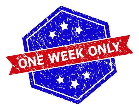 Hexagon Bicolor ONE WEEK ONLY Seal with Scratched Surface Stock Illustration
