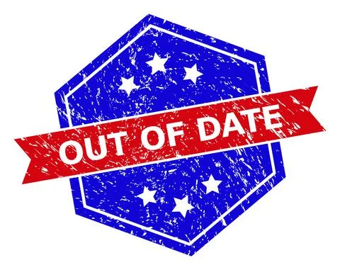 Hexagon Bicolor OUT OF DATE Rubber Stamp with Unclean Texture Stock Illustration