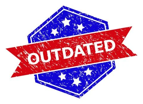 Hexagon Bicolor OUTDATED Stamp with Corroded Surface Stock Illustration