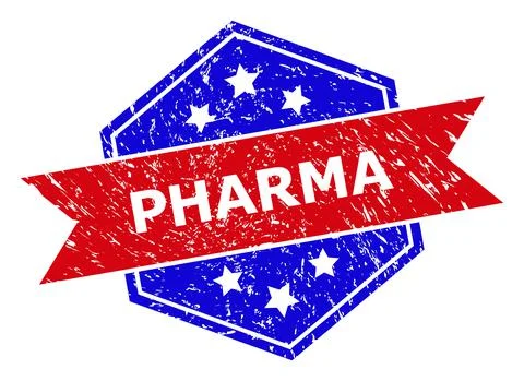 Hexagon Bicolor PHARMA Stamp with Corroded Texture Illustrazione stock