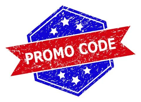 Hexagon Bicolor PROMO CODE Stamp Seal with Grunged Surface Illustrazione stock