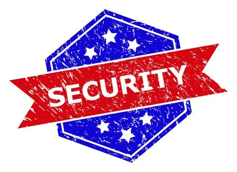 Hexagon Bicolor SECURITY Rubber Stamp with Corroded Surface Stock Illustration