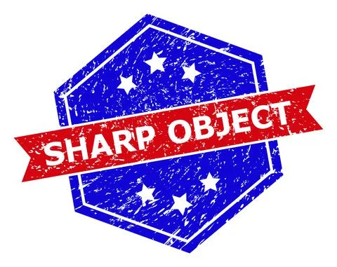 Hexagon Bicolor SHARP OBJECT Stamp with Distress Texture Illustrazione stock